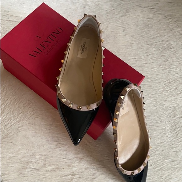 Valentino Shoes - Valentino Rockstud Patent Ballet Flats 38 1/2
